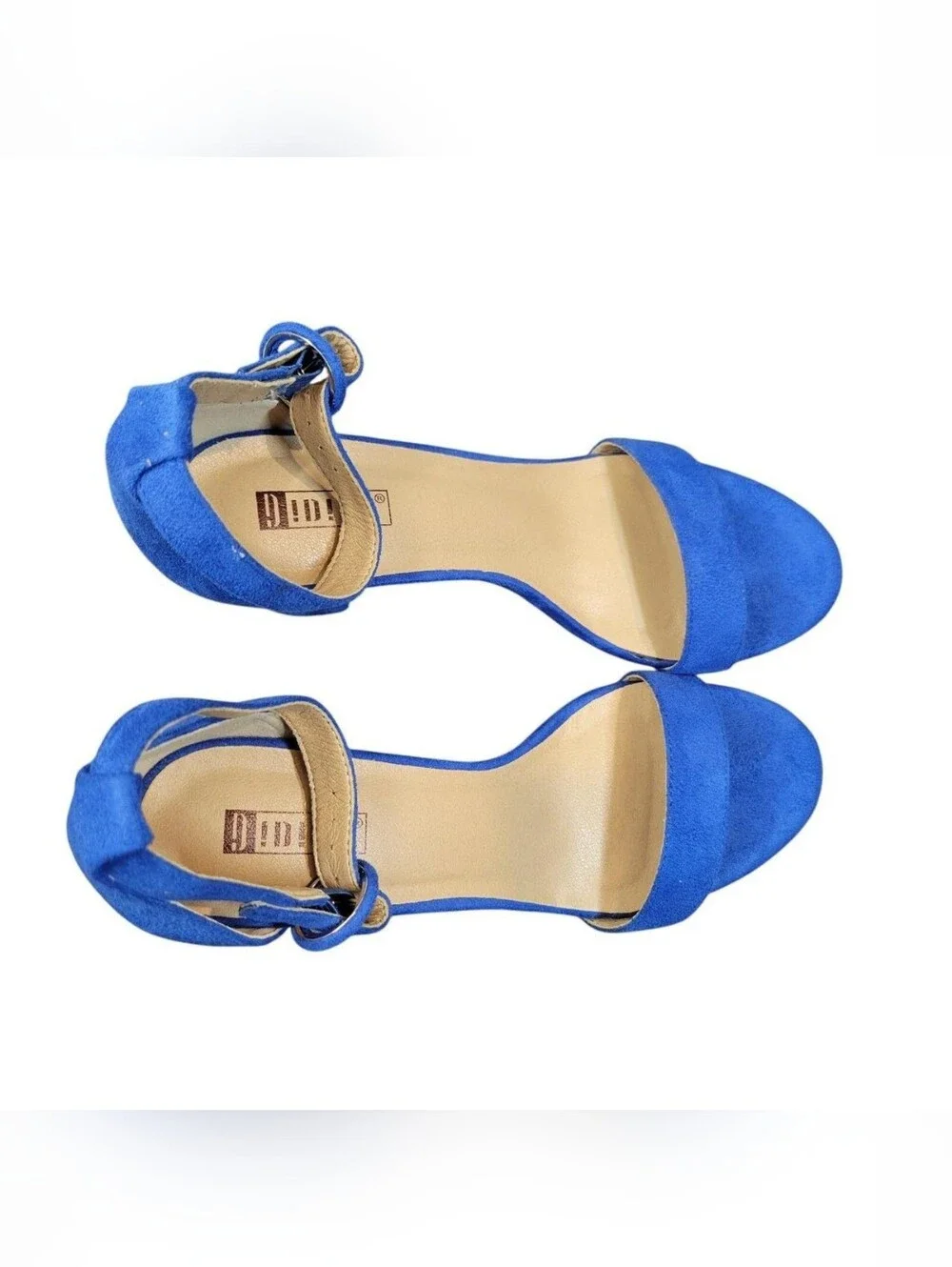 IDIFU Blue Suede Ankle Strap Block Heels